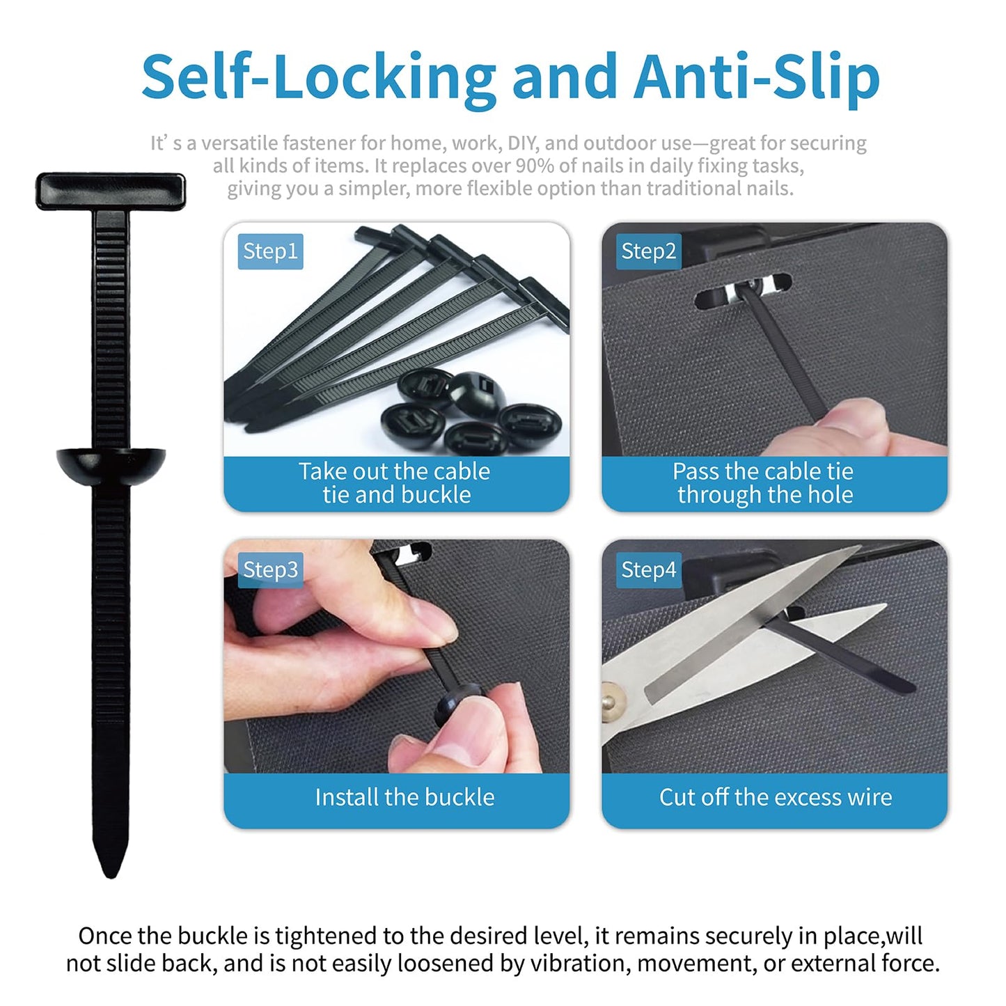 50pcs Nylon Universal Cable Tie Buckle: Auto Zip Tie Buckles for Cars, High-Strength Cable Tie Buckle Zip Tie with Universal Use