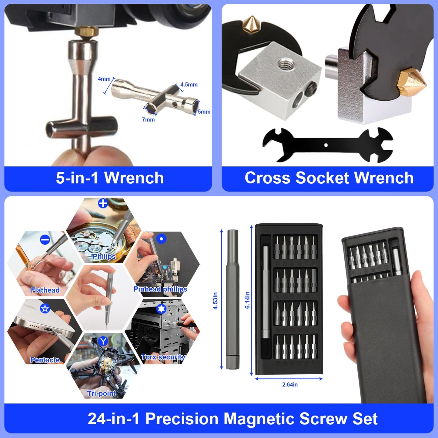 112 PCS 3D Printing Tool Kit, 3D Printer Accessories with Nozzle Cleaning Kit, Deburring Tool, Digital Caliper, Pliers, Wrench Set, Cutting Mat, Tool