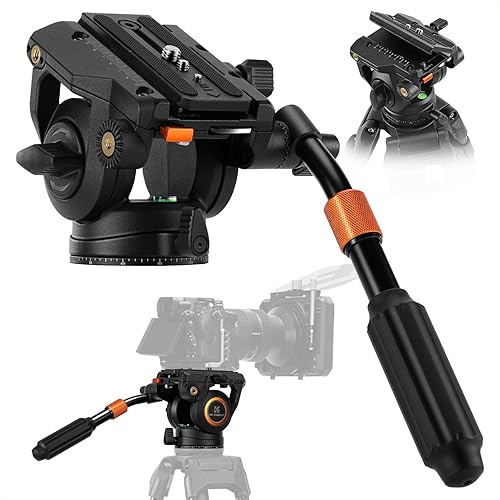K&F CONCEPT Fluid Head, Fluid Video Head Silky-Smooth Stable Tripod Head Mount Max Load 17.6lbs/8kg, Net Weight 1KG Tripod Head for 360°Pan and -75°to