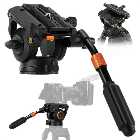 K&F CONCEPT Fluid Head, Fluid Video Head Silky-Smooth Stable Tripod Head Mount Max Load 17.6lbs/8kg, Net Weight 1KG Tripod Head for 360°Pan and -75°to