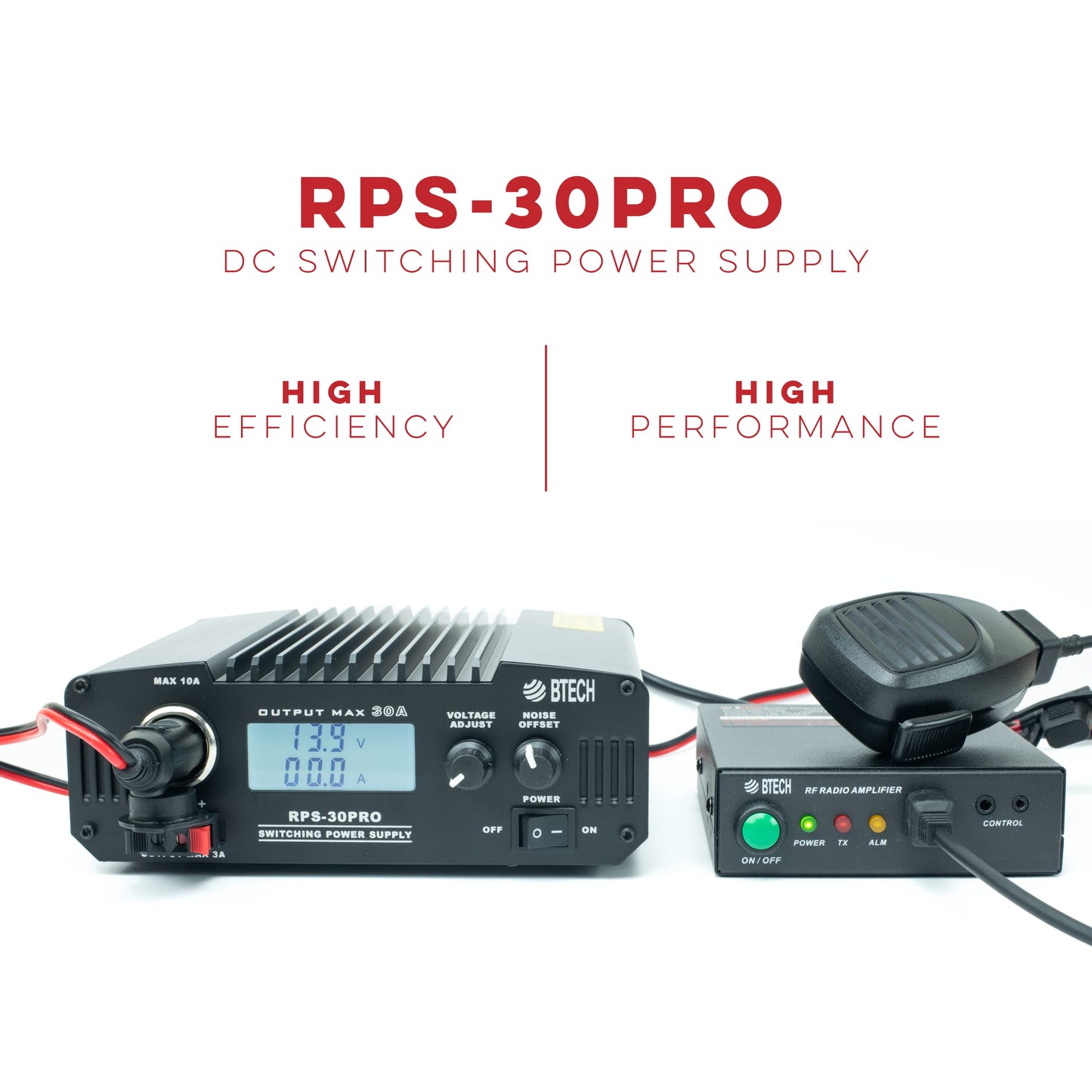 BTECH RPS-30PRO 30 Amp Regulated Universal Compact Bench Power Supply, AC-to-DC Power Convertor, 13.8V (9~15VDC Adjustable) with Noise Offset…