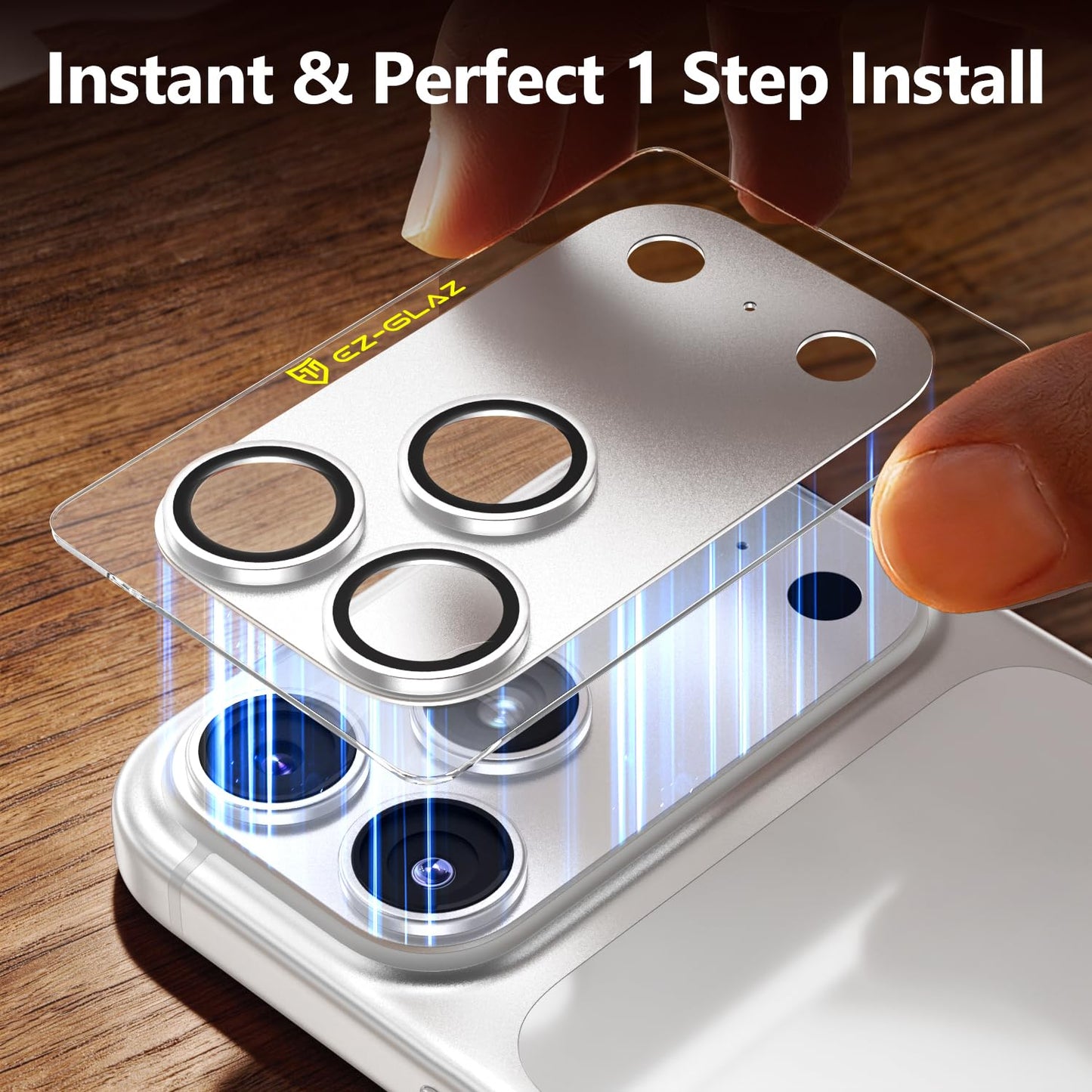 EZ-GLAZ-for iPhone 17 Pro Max Camera Lens Protector, Metal Frame with Installation Tool, Military-Grade 9H+ Tempered Glass, Full Coverage
