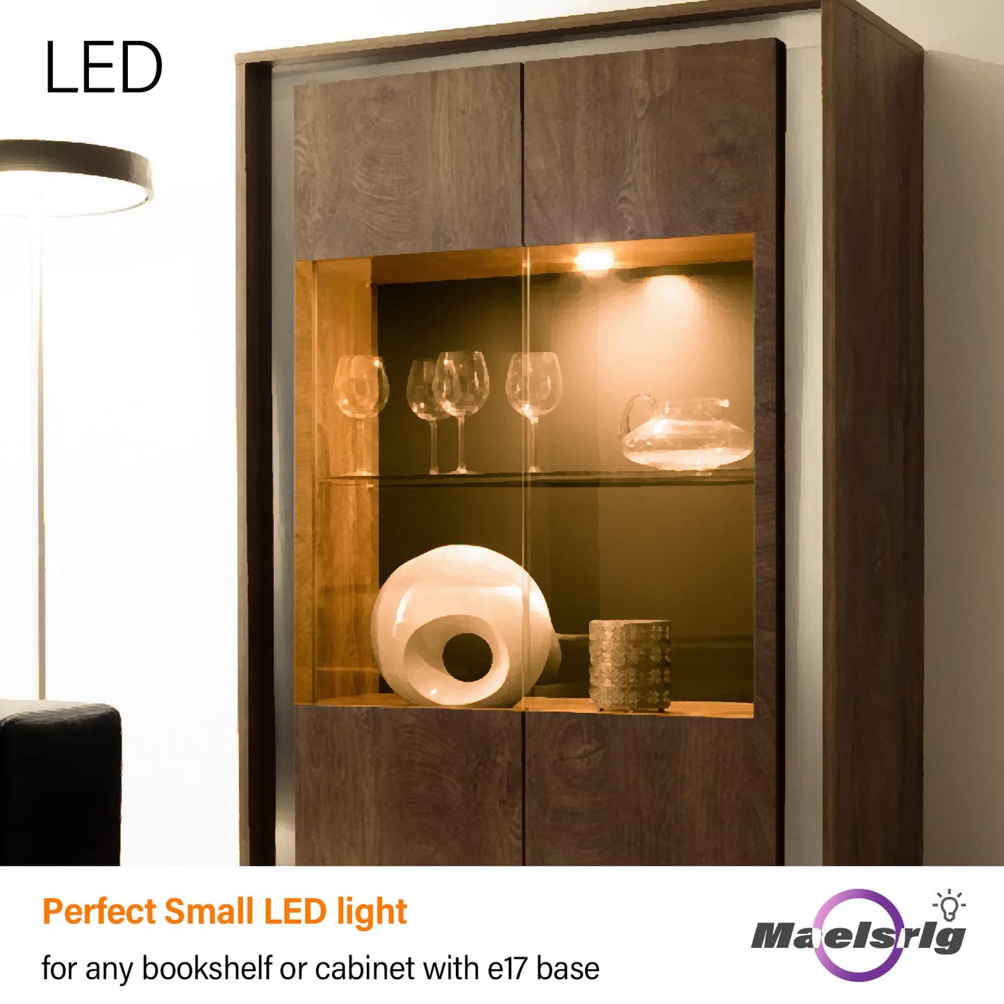 Maelsrlg E17 R14 LED Bulb Dimmable 4W(40W Equivalent) Small Light Bulb, E17 Intermediate Base, 300 Lumens, Curio Cabinet Light Bulb, Soft White 2700K