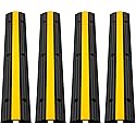 Happybuy 4 Pack of 1-Channel Rubber Cable Protector Ramps Heavy Duty 18000Lbs Load Capacity Cable Wire Cord Cover Ramp Speed Bump Driveway Hose Cable