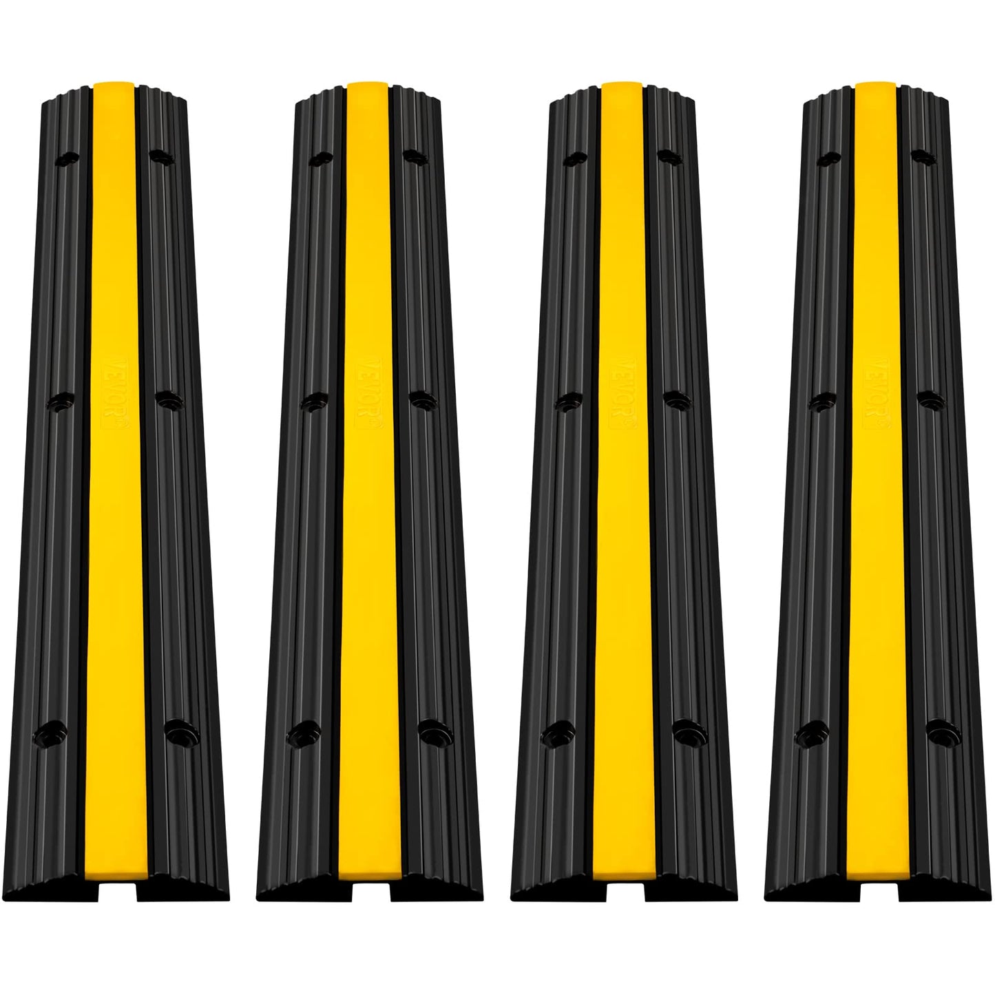 Happybuy 4 Pack of 1-Channel Rubber Cable Protector Ramps Heavy Duty 18000Lbs Load Capacity Cable Wire Cord Cover Ramp Speed Bump Driveway Hose Cable
