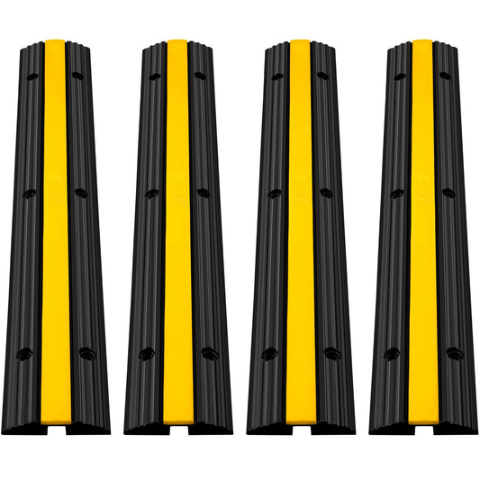 Happybuy 4 Pack of 1-Channel Rubber Cable Protector Ramps Heavy Duty 18000Lbs Load Capacity Cable Wire Cord Cover Ramp Speed Bump Driveway Hose Cable