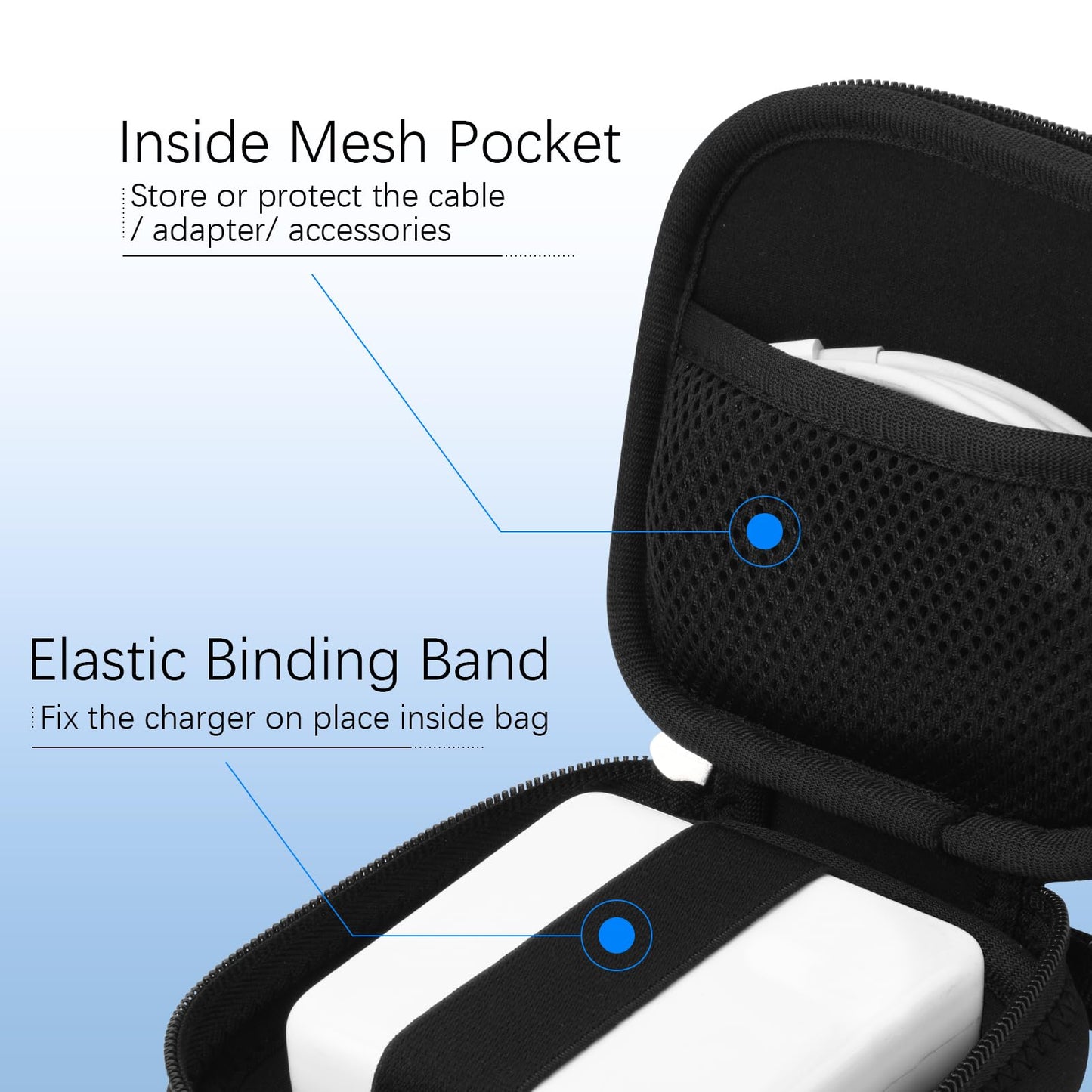 CM Small Travel Carrying Storage Organizer Bag Case Pouch compatible with MagSafe Power Adapter, Laptop Accessories Cables, Cords, USB Drives