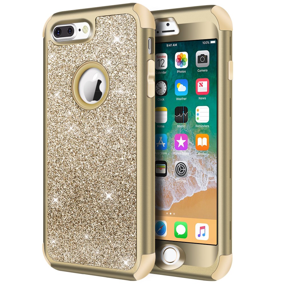 Hython Designed for iPhone 8 Plus, iPhone 7 Plus Case, Heavy Duty Defender Protective Bling Glitter Sparkle Hard Shell Hybrid Shockproof Rubber Bumper