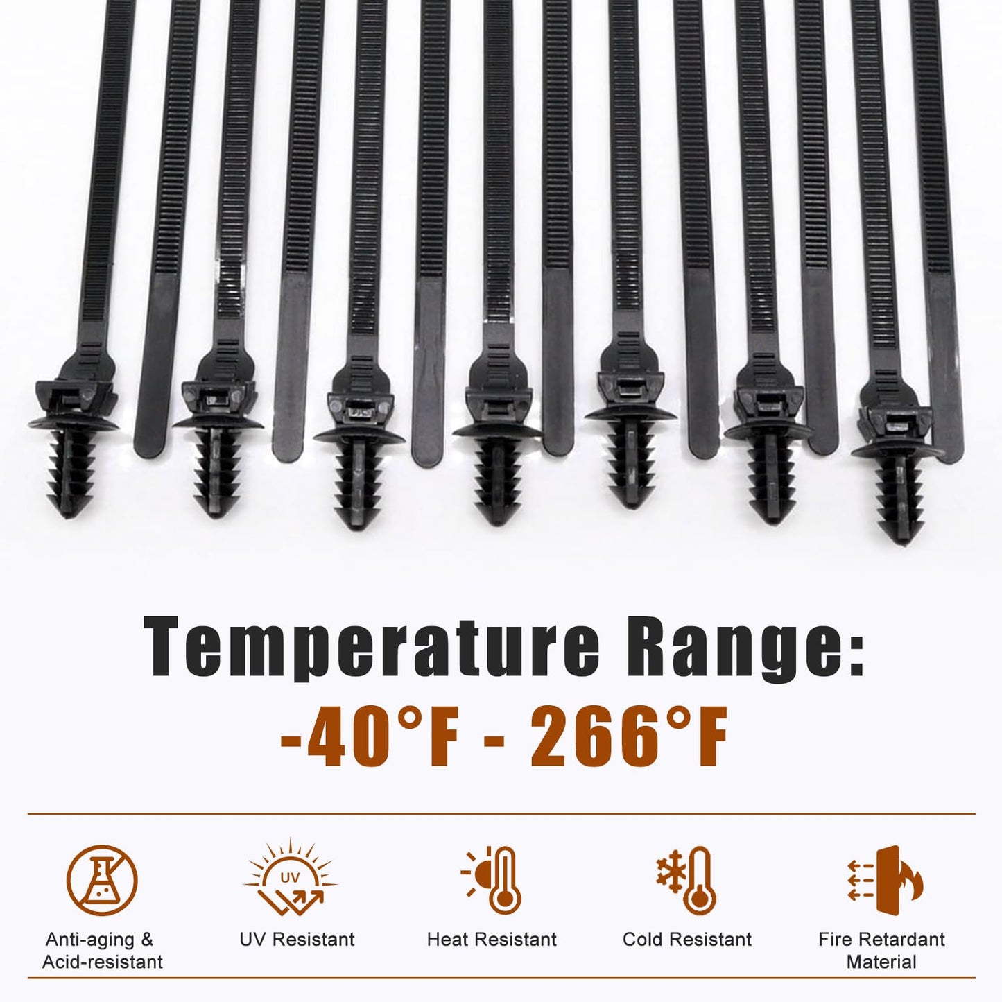 Nylon Push Mount Cable Zip Tie, 8.3" Heavy Duty Nylon Push Mount Self Locking Assortment for Indoor Wire Tying- Black 8.3x0.2inch 40 Pack