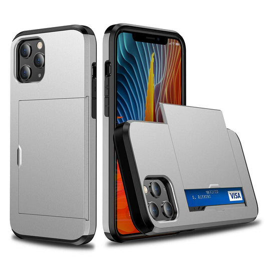 Fastsun Ultra-Thin Shockproof Hard Back Silicone Case Dual Layer Protective Credit Card Holder ID Cards Slot Case Cover Compatible with iPhone 14 Pro