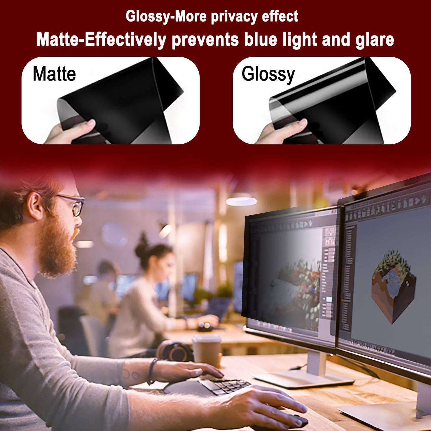 Vxaop [2-Pack] 20 Inch Computer Privacy Screen Filter (16:9 Aspect Ratio) - Removable, Anti Glare & Blue Light Blocking, Compatible with HP Dell ASUS