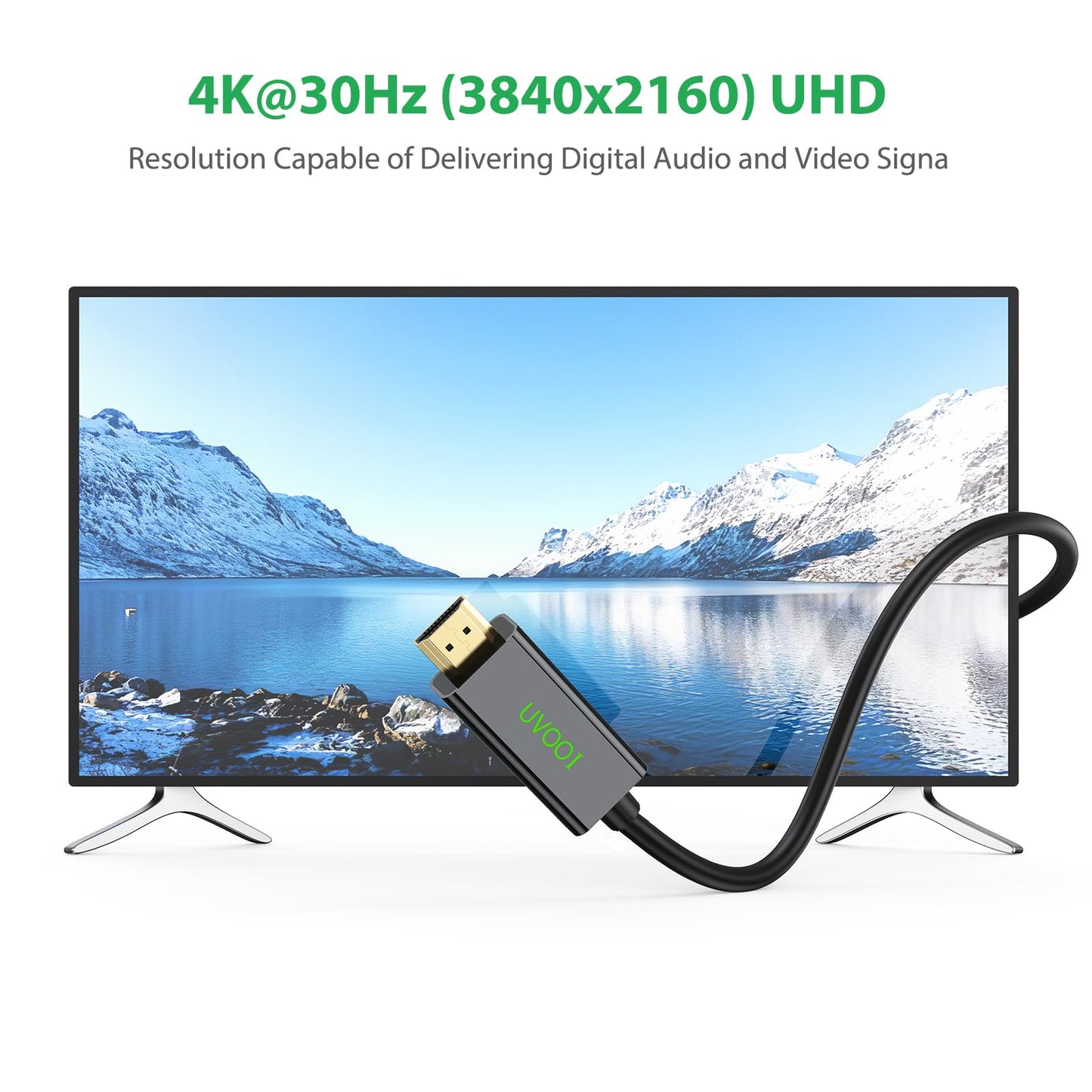 UVOOI DisplayPort to HDMI Cable 15 feet 4K, Display Port (DP) to HDMI Male to Male Adapter Cable 4K@30Hz, 2K@60Hz, 1080P Full HD for Projector
