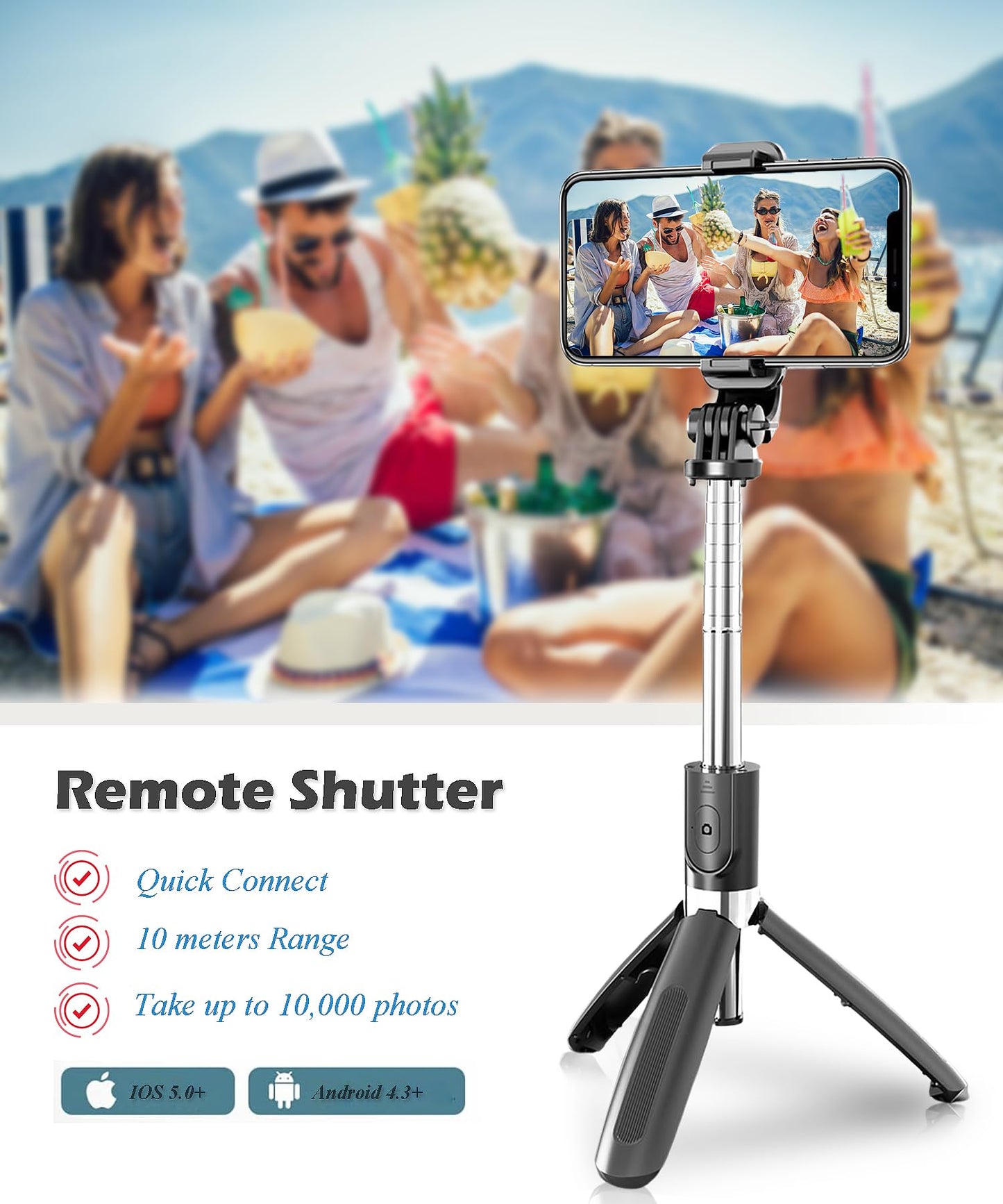 Selfie Stick Tripod Extendable Phone Tripod Stand with Wireless Remote Portable Lightweight Video Recording Travel Tripod for Cell Phone Mount Holder