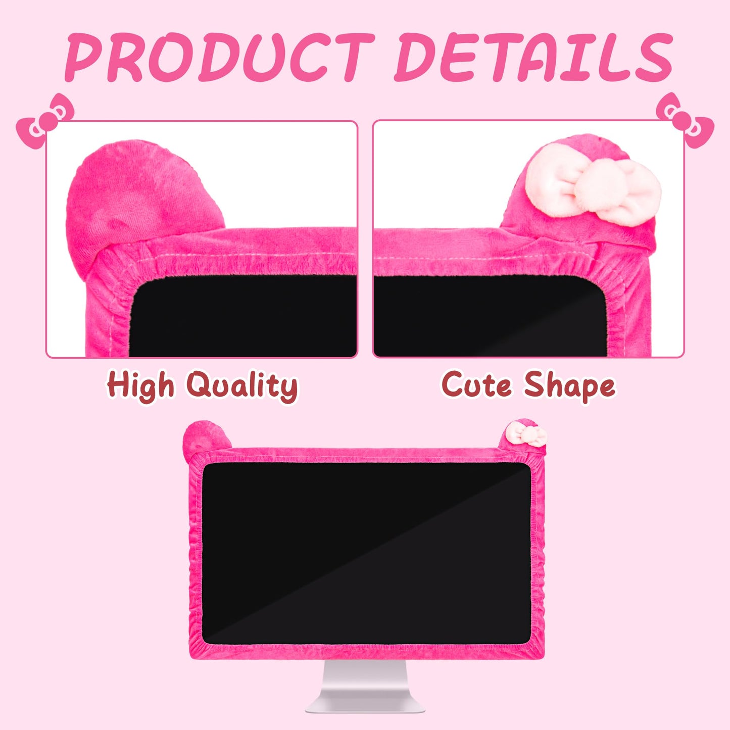 Kingshion 27"-34" Lovely Cute Computer Monitor Cover with Cat Ear Design, Kawaii Display Dust Cover with Furry Design, Elastic Dustproof, Suitable