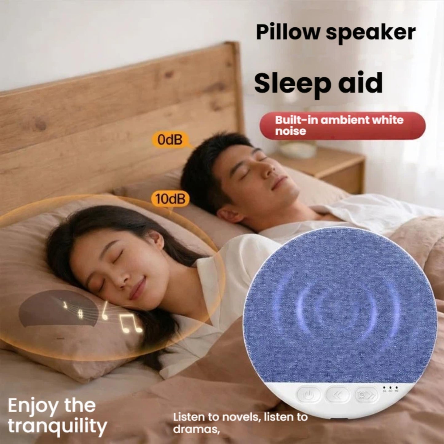 BXUJFFABS Bluetooth Pillow Speaker, Mini Portable Under-Pillow Sleep Sound Machine with Stereo Bass & White Noise Timer, 10-Hour Battery Life