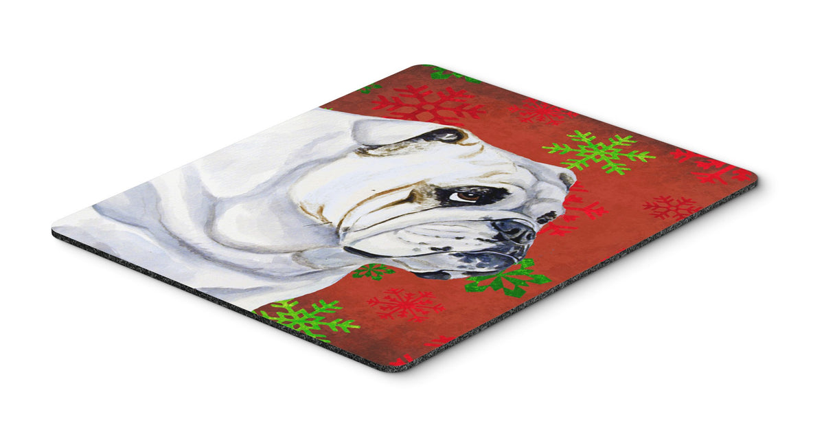 Caroline's Treasures LH9319MP Bulldog English Red and Green Snowflakes Holiday Christmas Mouse Pad, Hot Pad or Trivet for Home Office Gaming Working