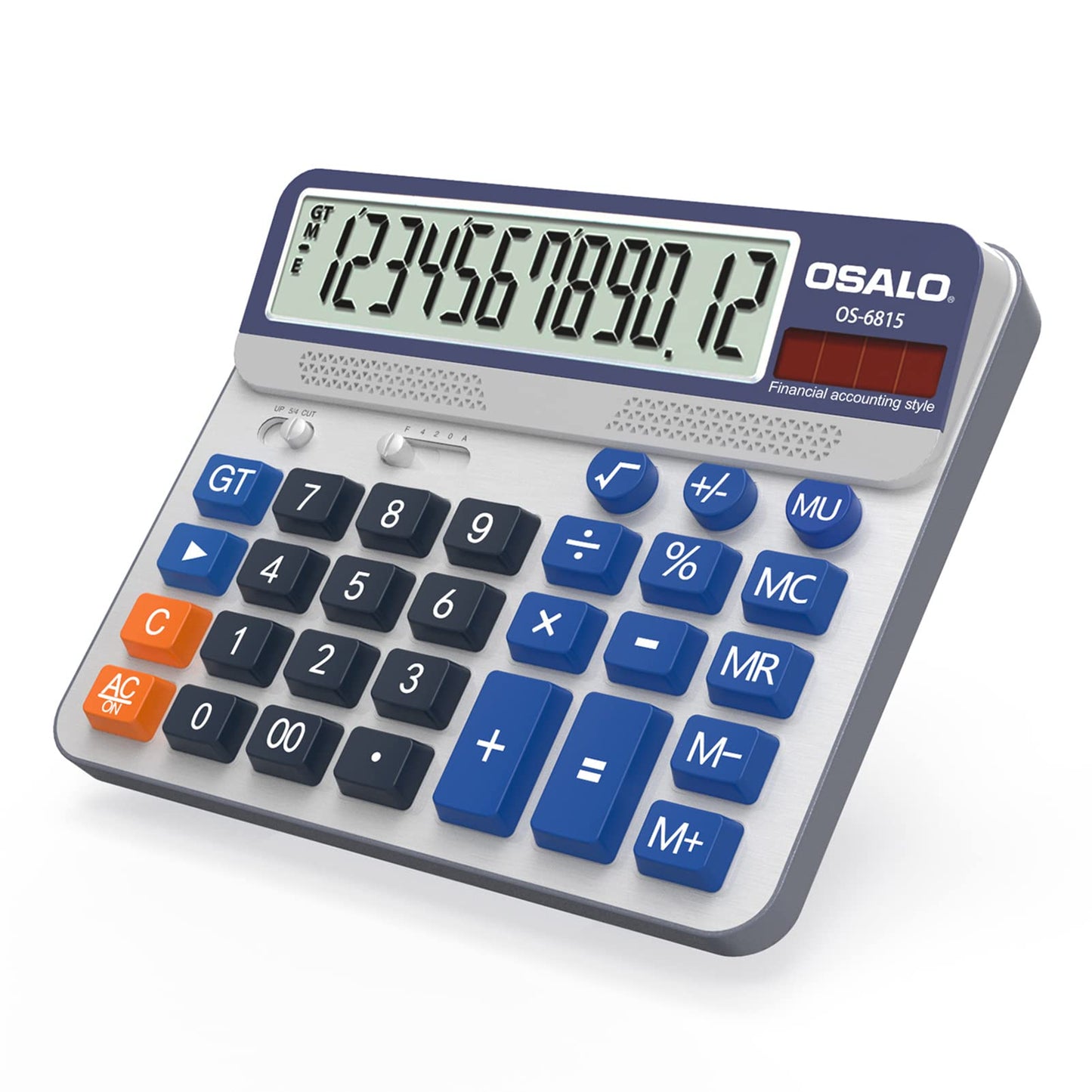 Desktop Calculator Extra Large 5-Inch LCD Display 12-Digit Big Number Accounting Calculator with Giant Response Button, Battery & Solar Powered