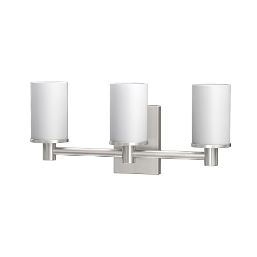 Gatco 1706 Modern Farmhouse Triple Sconce, Satin Nickel | Wall Mounted 3-Light Fixture with Cylinder Frosted 3.50" W X 5.38" H Glass Shades | Bathroom