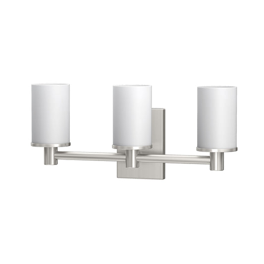 Gatco 1706 Modern Farmhouse Triple Sconce, Satin Nickel | Wall Mounted 3-Light Fixture with Cylinder Frosted 3.50" W X 5.38" H Glass Shades | Bathroom
