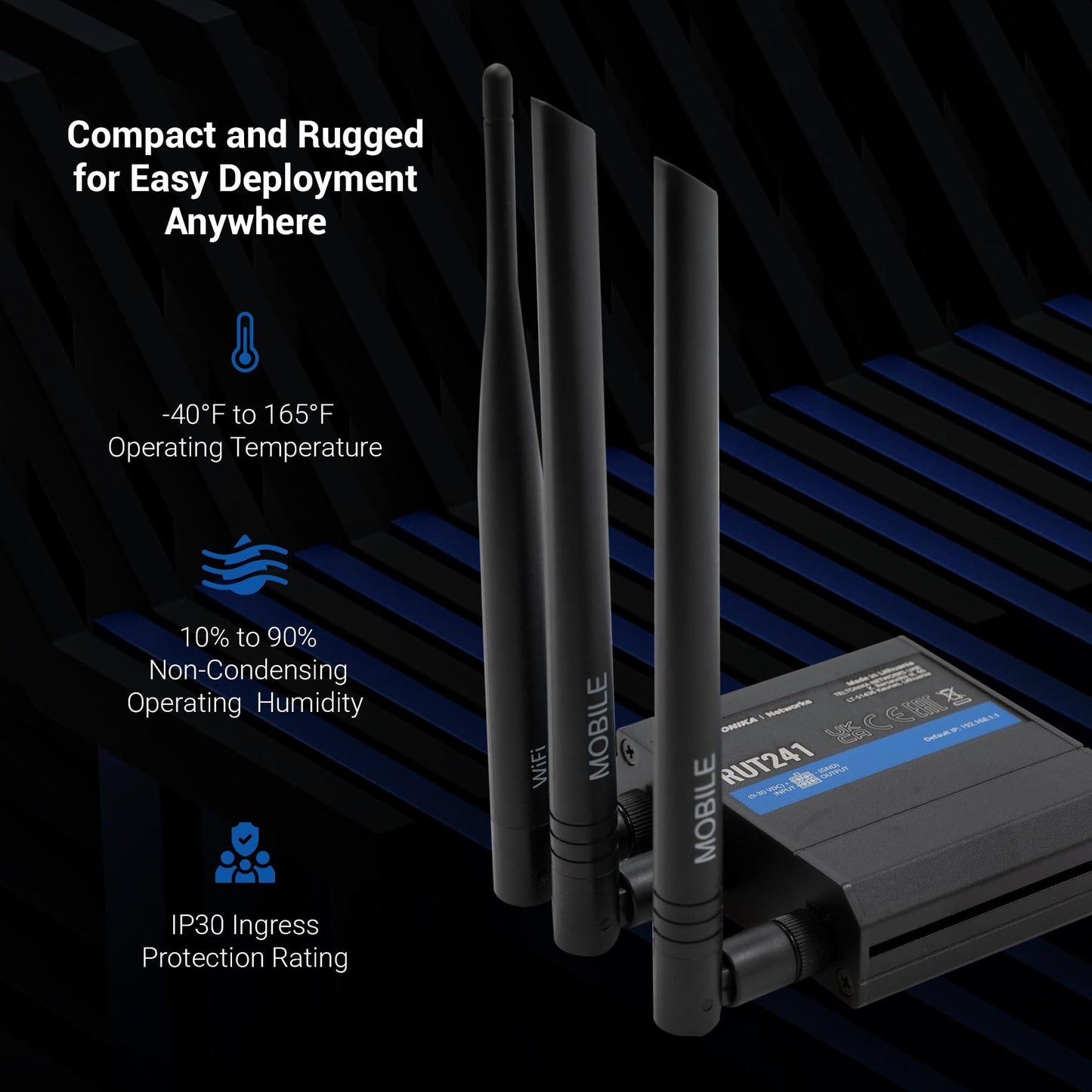 Teltonika RUT241 Industrial Cellular WiFi Sim Router - 4G LTE (Cat 4), 3G Connectivity - Wireless Access Point with Hotspot Functionality - RMS