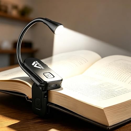Minsk 80Hrs Long Runtime Clip On Book Light, Eye Caring 3 Color Stepless Dimming Reading Lamp, 360° Flexible Gooseneck Lightweight Reading Light
