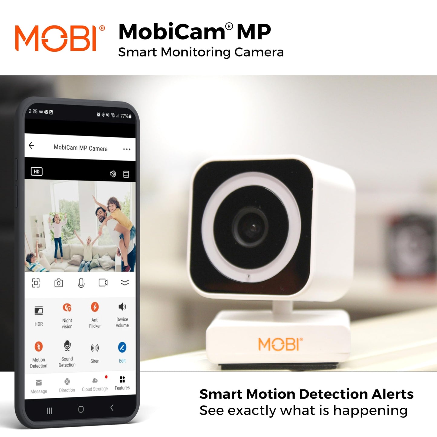MobiCam MP 1080p Wi-Fi Smart Home Security for Baby Monitor, Dog Camera w/Motion Detection, 2-Way Audio Camera with Color Night Vision, Built-in