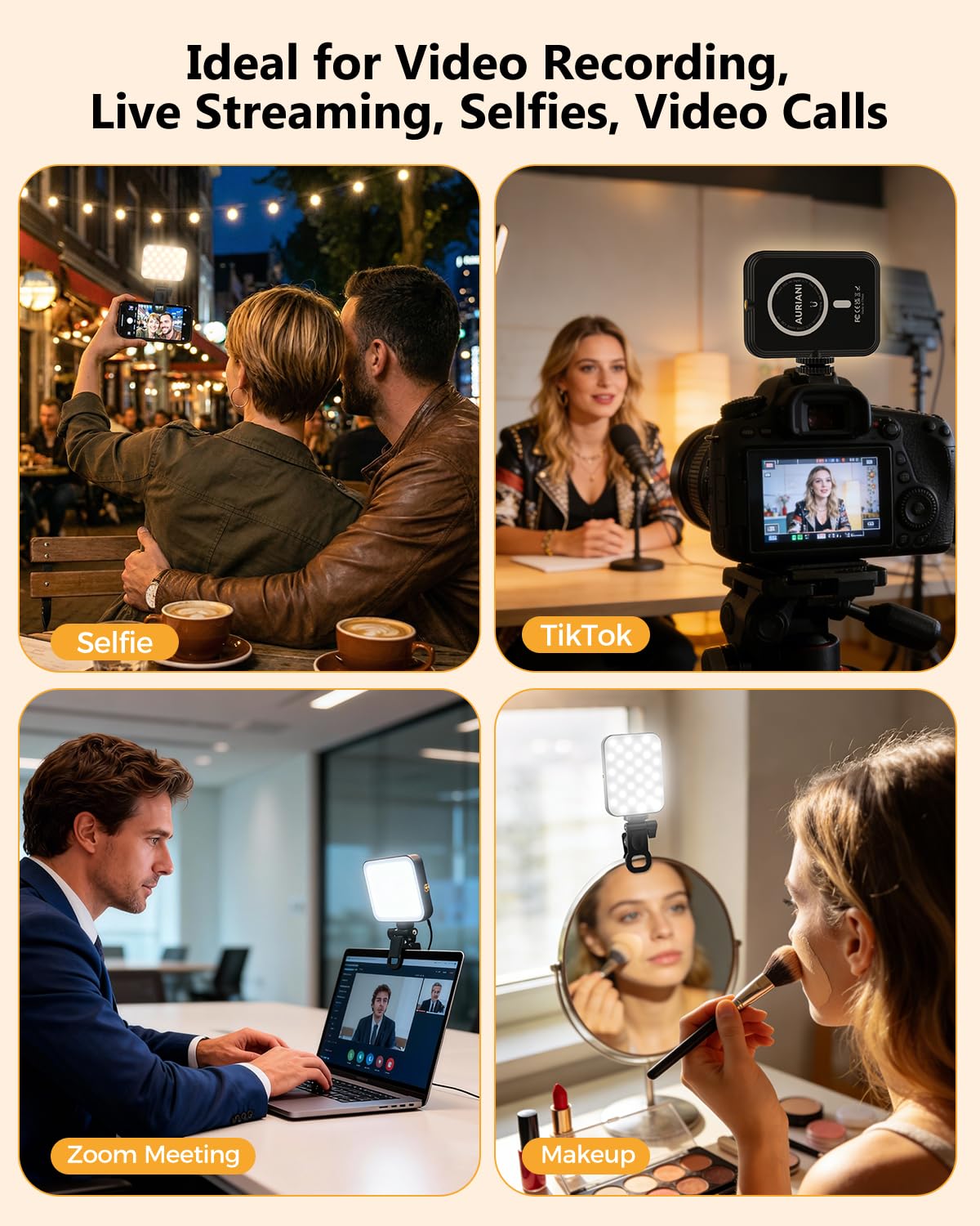Magnetic Selfie Light for iPhone, Selfies Video Lighting, 6 Lighting Modes, 12 Brightness Levels, Clip, Magnetic or Camera Mount, Ideal for TikTok