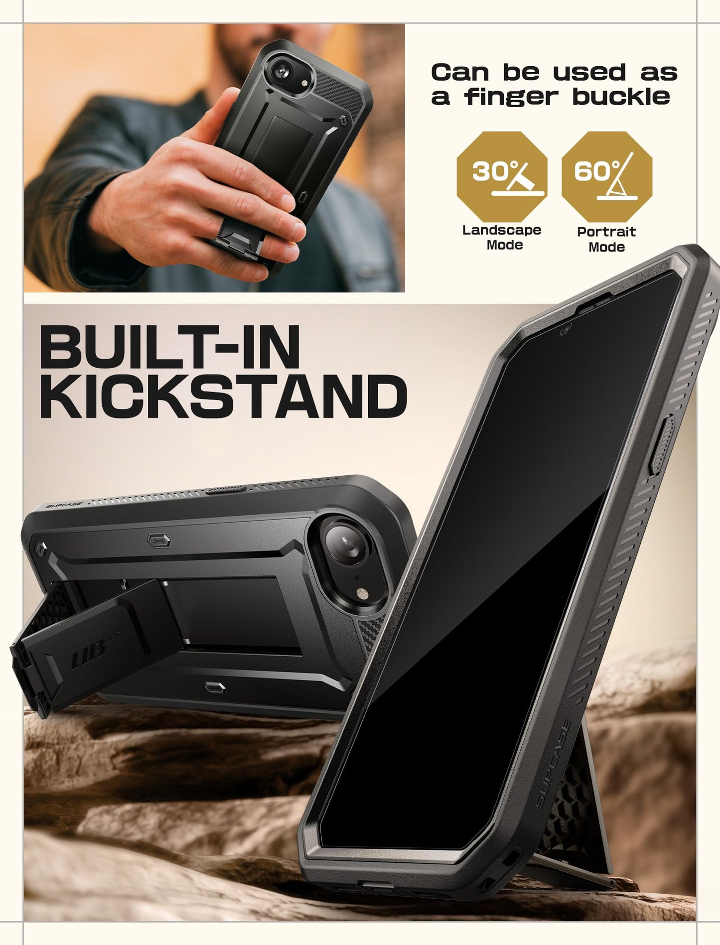 SUPCASE for iPhone 17e/16e Case with Screen Protector (Unicorn Beetle Pro), [Built-in Stand & Belt-Clip] [Military-Grade Protection] Full Body Phone