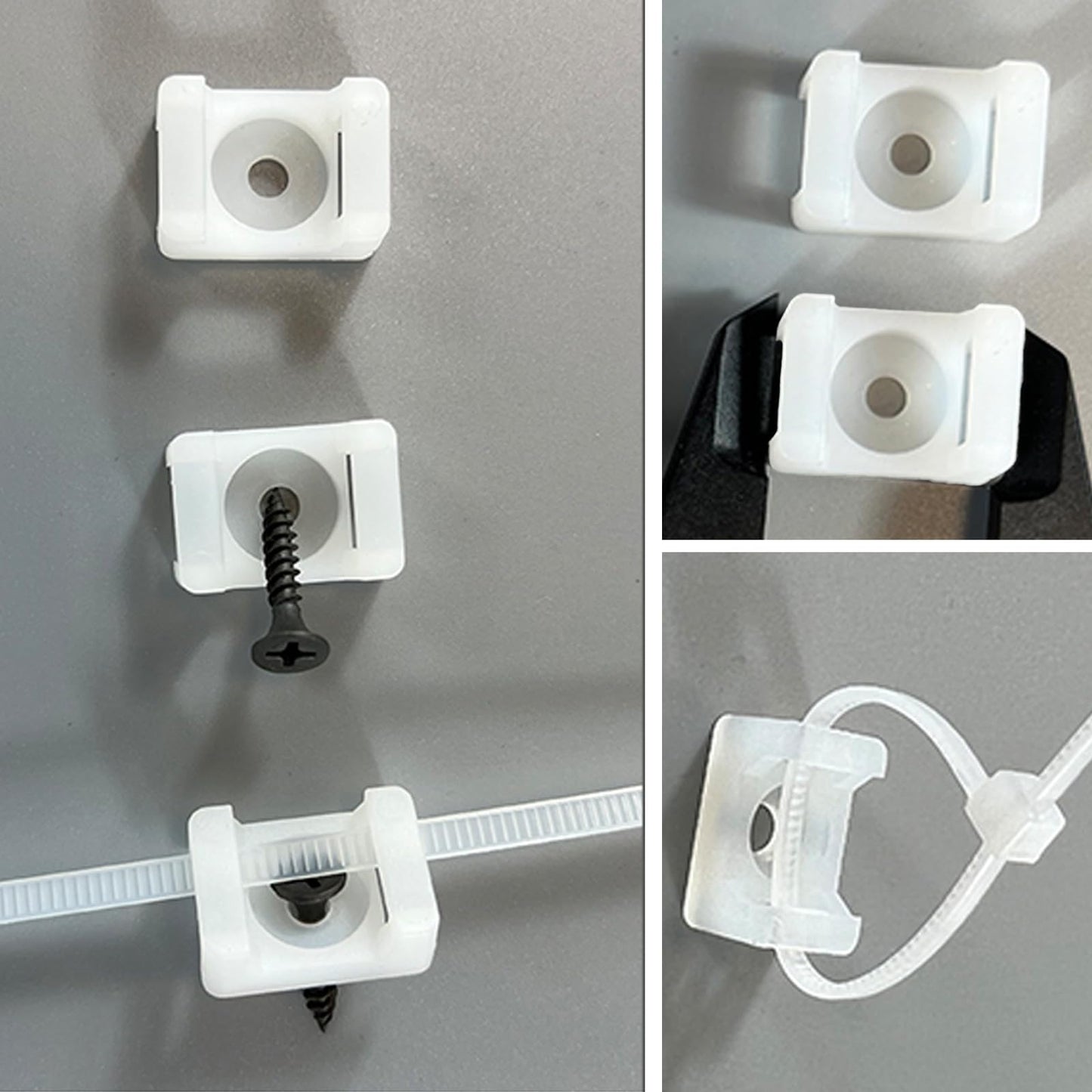 GGFOXLEW 100Pcs Cable Zip Tie Mounts Kit, 0.9in Plastic Zip Ties with Screw Hole, White Zip Tie Anchors, Sturdy Zip Tie Mounting Squares Base