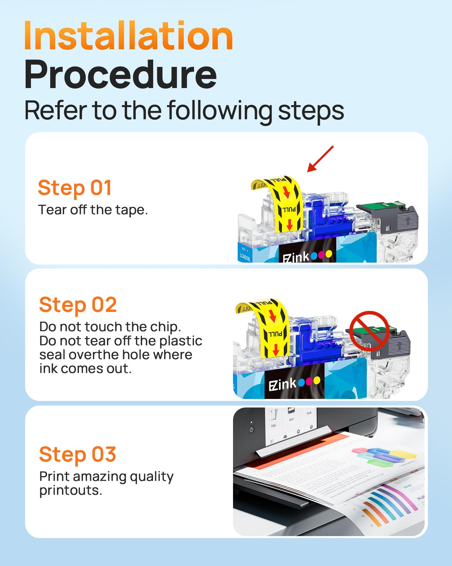 E-Z Ink Compatible Ink Cartridge Replacement for Brother LC401 XL LC401XL Ink Cartridge Use for MFC-J1010DW MFC-J1012DW MFC-J1170DW Printer (Cyan