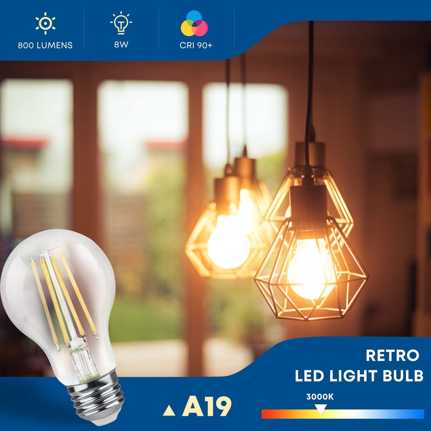 Talltreepho A19 LED Edison Bulbs 60W Equivalent, Energy Saving 800 Lumen Soft White E26 8W Non-Dimmable Clear 3000 Kelvin Natural Warm LED Light