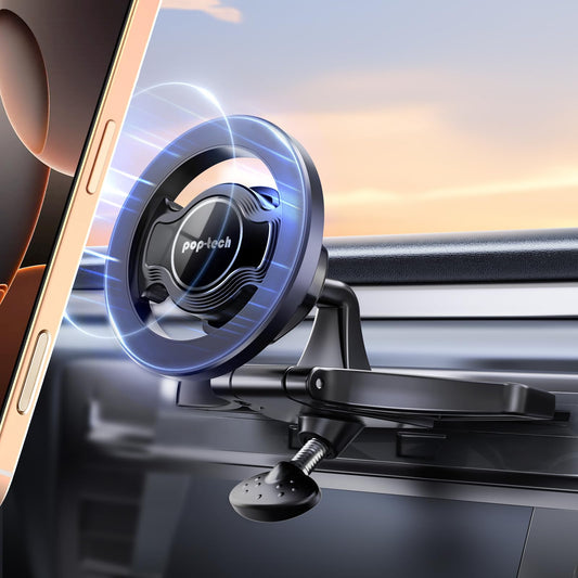 pop-tech for MagSafe CD Slot Car Phone Holder, [Built-in Steel Plate] Universal Magnetic CD Player Cell Phone Mount, Adjustable Magnet CD Cellphone