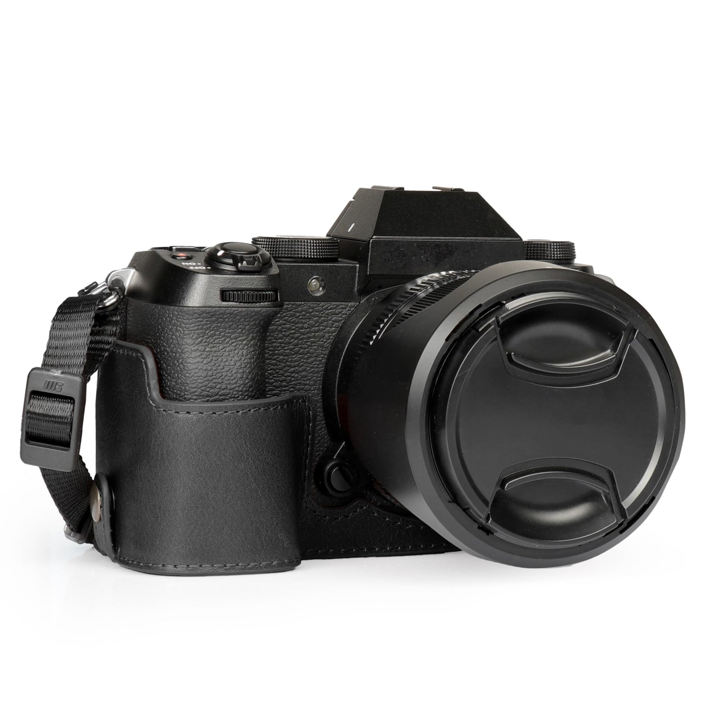 Mega Gear Genuine Leather Half Camera Case for Fujifilm X-S20 - Stylish and Protective Digital Photography Bag - Black