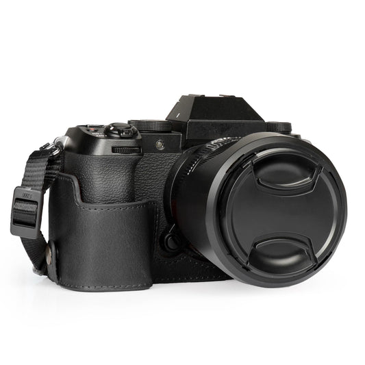 Mega Gear Genuine Leather Half Camera Case for Fujifilm X-S20 - Stylish and Protective Digital Photography Bag - Black