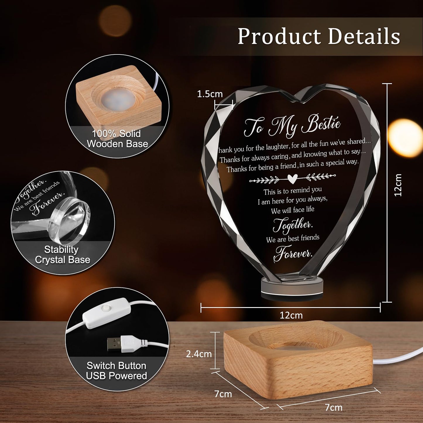 WAVEJOE Best Gift to My Bestie 3D Illusion Lamp, to My Best Friend, 3D Crystal Night Light Gift for Bestie's Birthday, Holiday, for Best Friend Sister