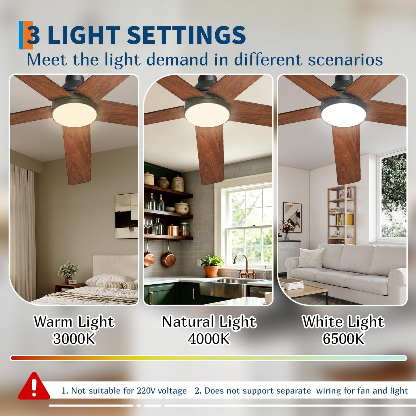 GarveeHome 42 Inch Ceiling Fans with Lights and Remote, 6 Speed Reversible Quiet DC Motor, 3CCT Dimmable LED, Black Ceiling Fans with Dual Finish