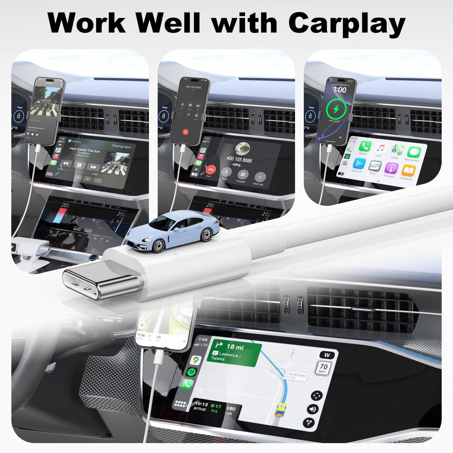 Eettvekd Carplay Cable 3FT+6FT for iPhone 15/16, 15 Pro Max/15 Plus, USB A to USB C Cable for Carplay USB C Cord, iPad 10th, iPad Pro 12.9/11, iPad