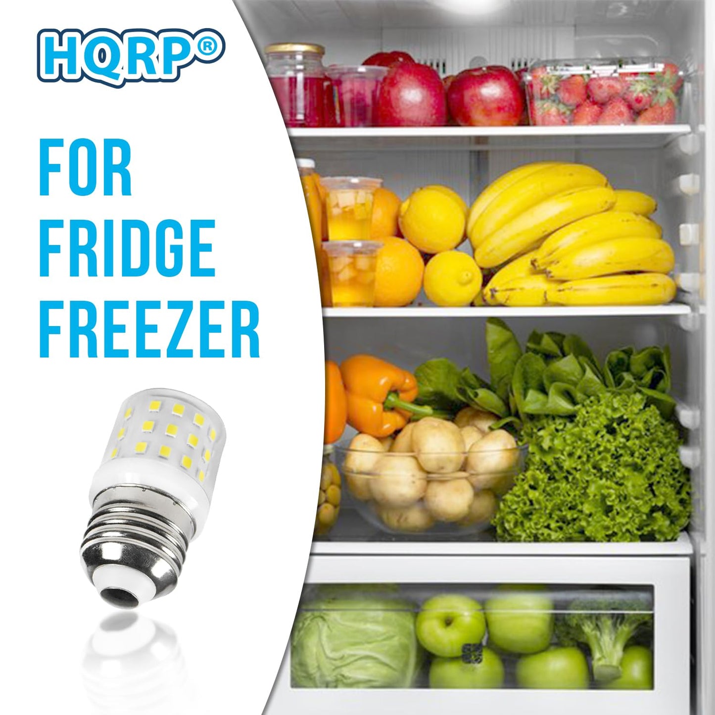 HQRP E26 E27 Refrigerator LED Light Bulb 4W (40W Equivalent) AC 100-130V, Cool White 4250k-4750k, 450lm, Replacement for 5304511738 KEI D34L Light