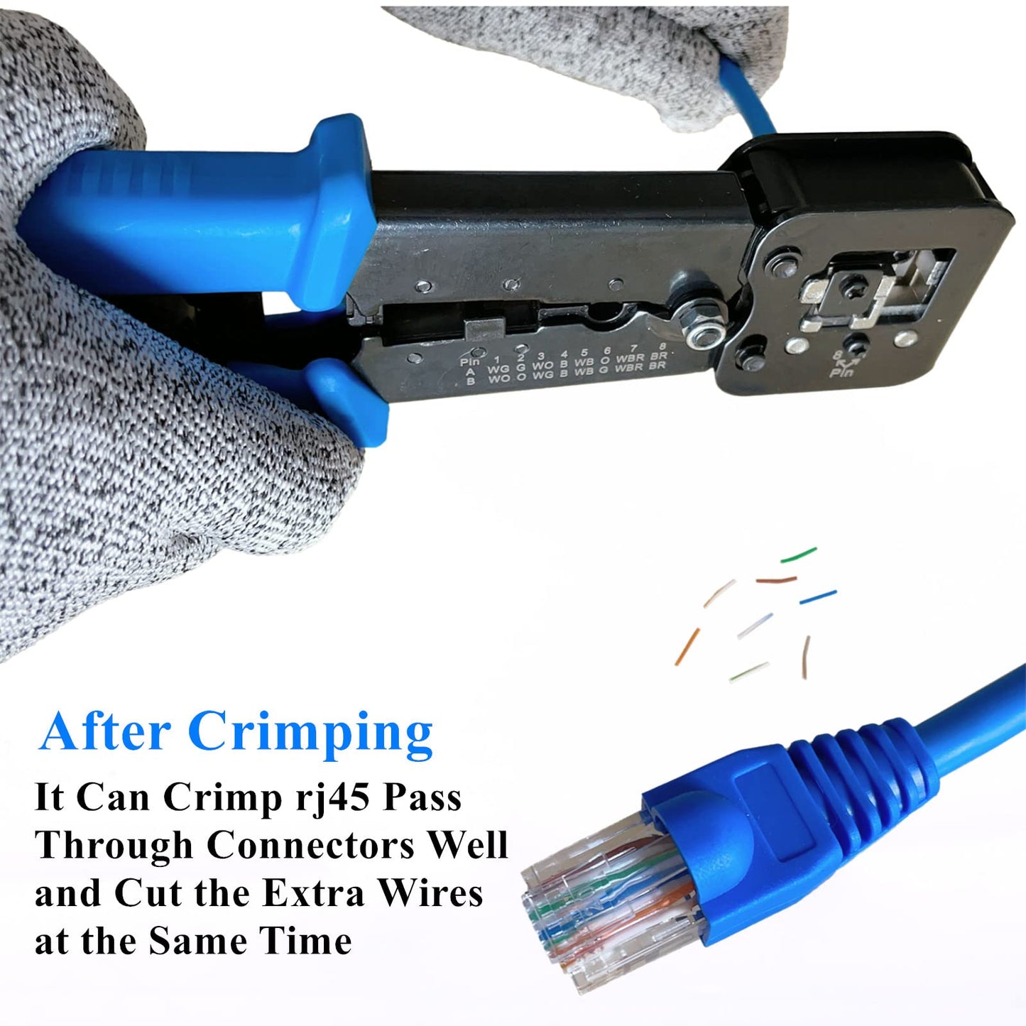 Gaobige rj45 Crimping Tool for Cat6 Cat5e Cat5, Sturdy Crimper for rj45 rj12/11 Pass-Through Connectors with 50pcs rj45 Cat5e Pass-Through Connectors