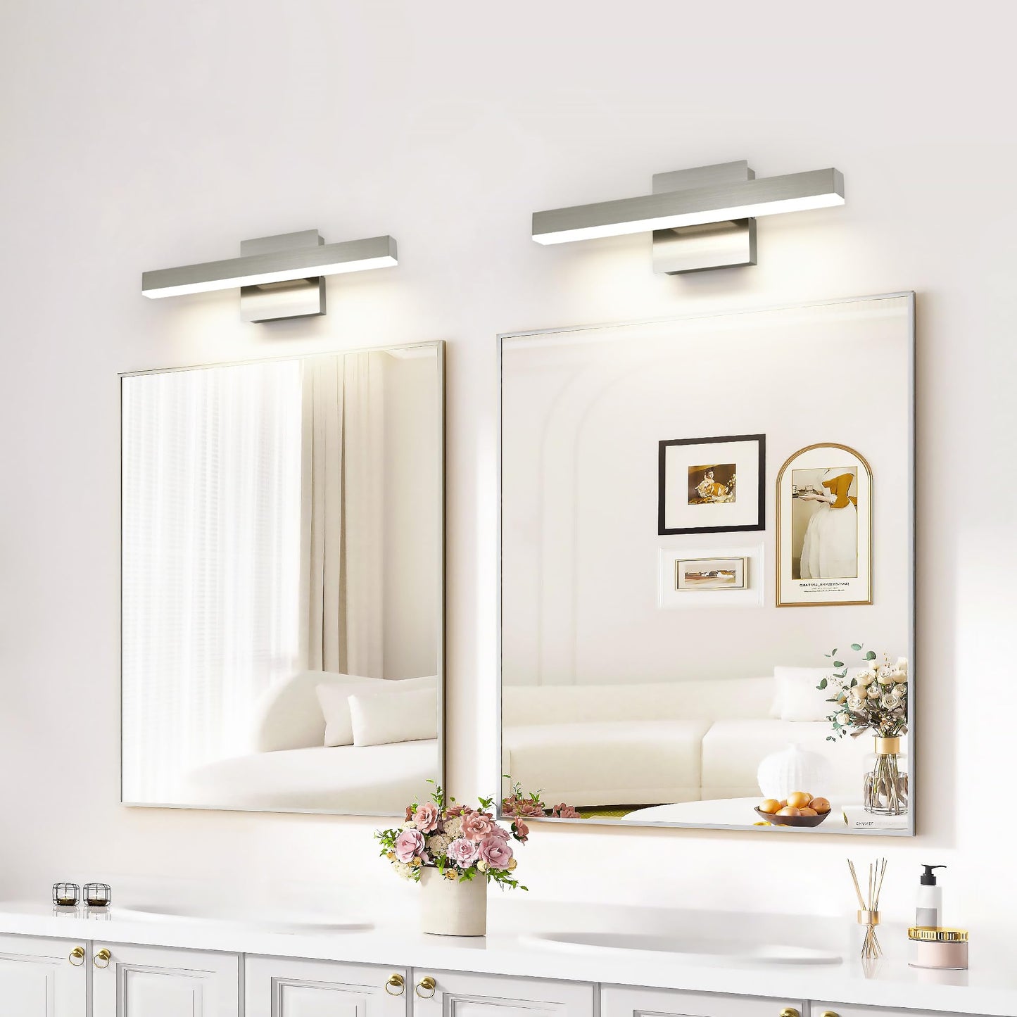 Joossnwell Bathroom Light Fixtures Brushed Nickel Vanity Lights Bar 5cct Dimmable Modern Bath Lighting Fixture Over Mirror Led Vanity Light