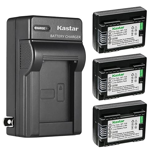 Kastar 3-Pack BP-709 Battery and AC Wall Charger Replacement for Canon VIXIA HF R300 HFR300, VIXIA HF R400 HFR400, VIXIA HF R500 HFR500, VIXIA HF R600