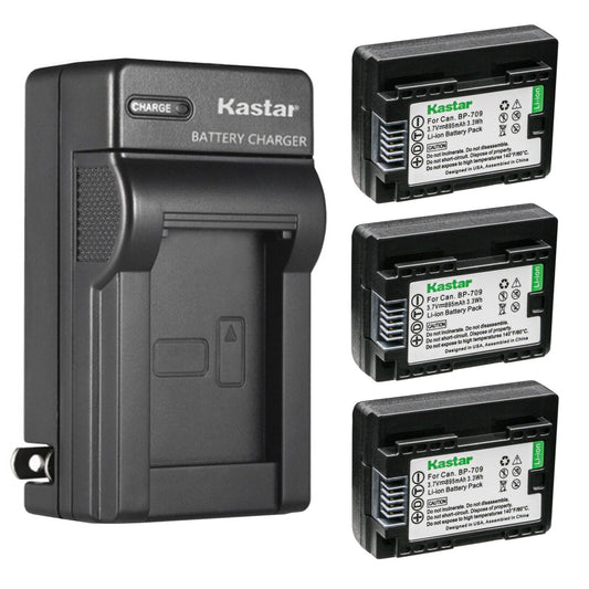 Kastar 3-Pack BP-709 Battery and AC Wall Charger Replacement for Canon VIXIA HF R300 HFR300, VIXIA HF R400 HFR400, VIXIA HF R500 HFR500, VIXIA HF R600