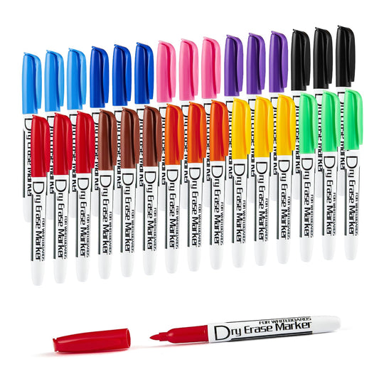 Volcanics Dry Erase Markers Low Odor Fine Whiteboard Markers Thin Box of 30, 10 Colors