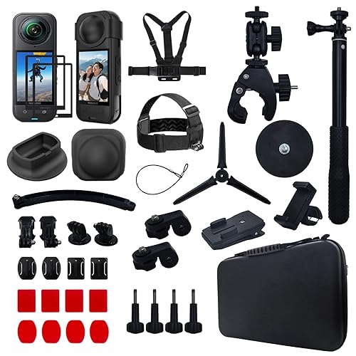 EIOYUMY Accessories Kit for Insta360 X5 / X4 Camera, Including Magnetic Mount, Selfie Stick, Tripod, Chest Strap, Headband, Bicycle Clip, Suitcase