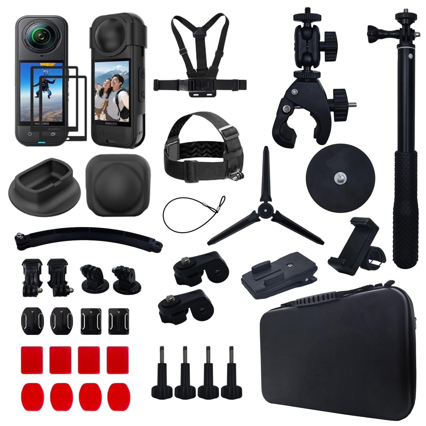 EIOYUMY Accessories Kit for Insta360 X5 / X4 Camera, Including Magnetic Mount, Selfie Stick, Tripod, Chest Strap, Headband, Bicycle Clip, Suitcase