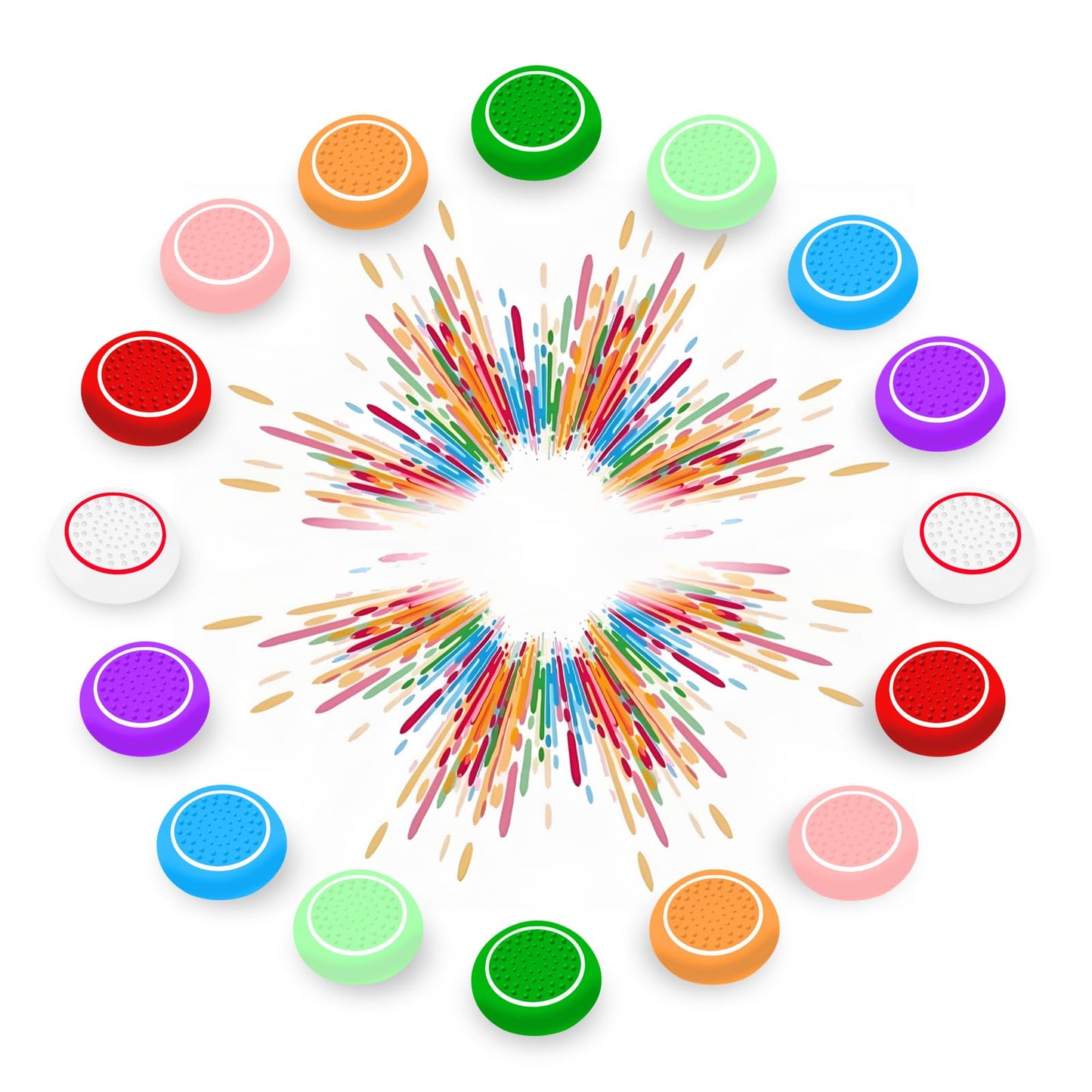 AMOACCESSORIES 16 Pieces Rainbow Colors Thumb Grips Caps Joystick Cover Controller Performance for Games,Compatible with PlayStation PS5,PS4,Xbox