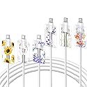 Cute Floral Cable Protector for iPhone Charger Lavender Camellia Sunflower Flower Bouquet Lace Cherry Blossom Pattern 6 pcs Set Cable Protector