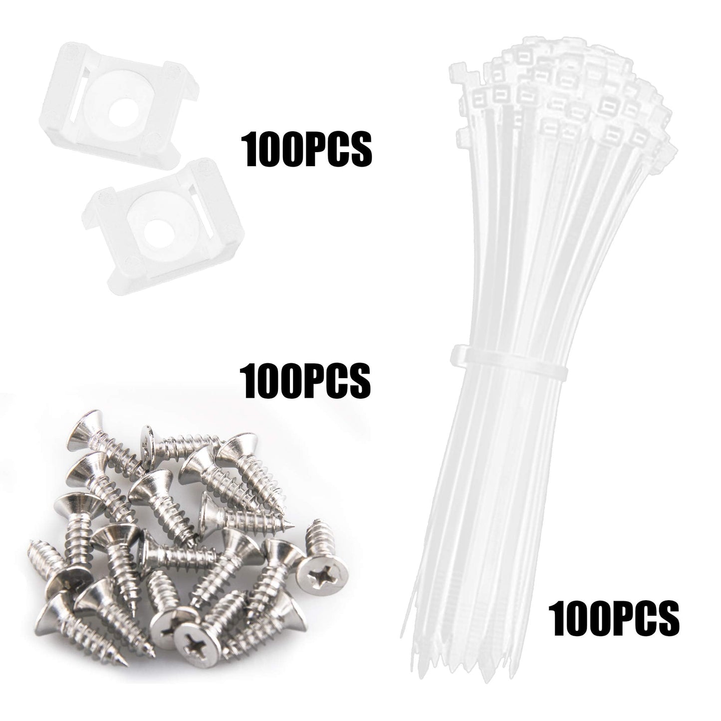 100 Pieces Cable Tie Mount Base Saddle Type Mount Wire Holder, 100 PCS Cable Zip Ties with Self-Locking (203.2 x 3.3mm) and Deep Thread Pan Head