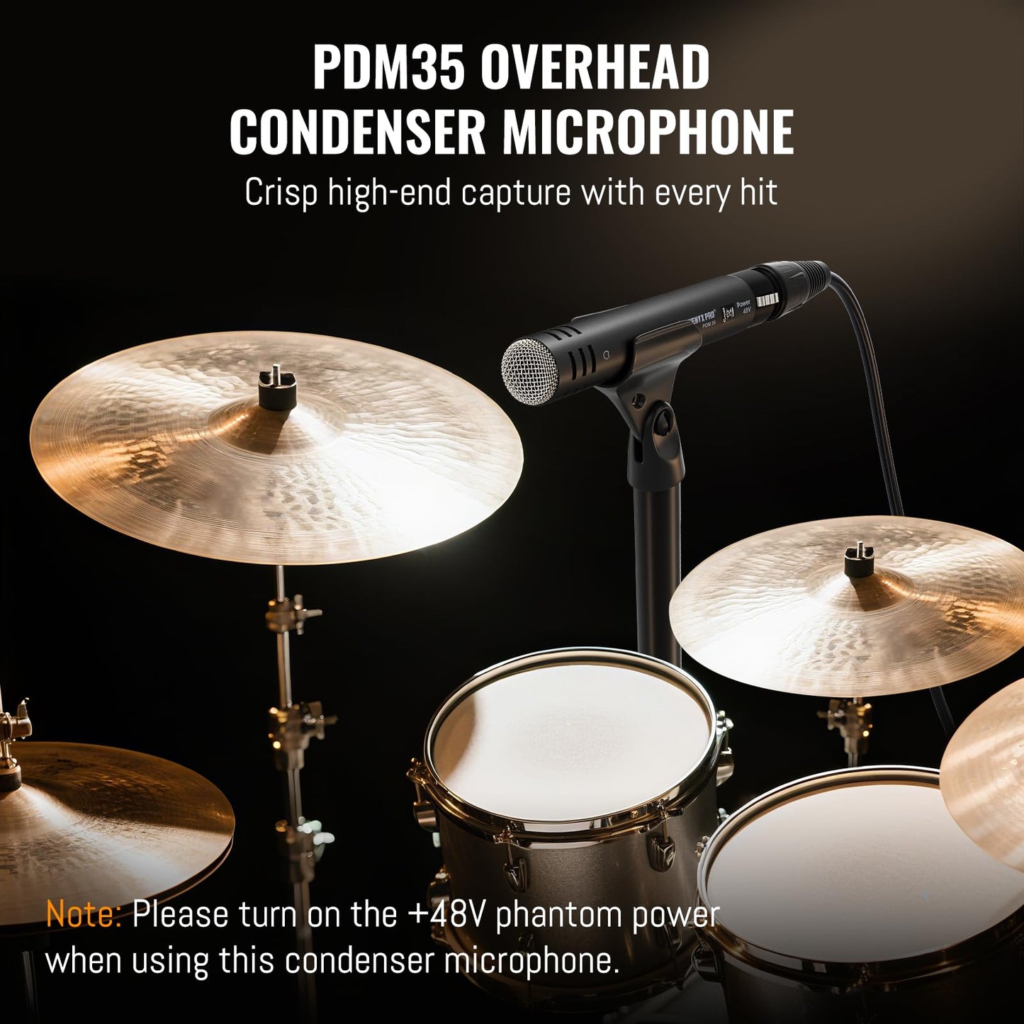 Phenyx Pro PDM35 Overhead Condenser Microphone, Cardioid Microphone with Wide Frequency Response Range, XLR Connector, Pencil Stick Condenser Mic for