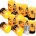 CLTNIKET 12-Pack Halloween Ink Painting Large Electronic Waxes with Remote Control, Flameless LED Candles for Halloween Spooky, Halloween Ambient